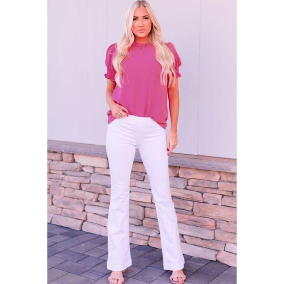 Azura Exchange  Rose Solid Color Smocked Puff Sleeve Blouse - Picture 5 of 8